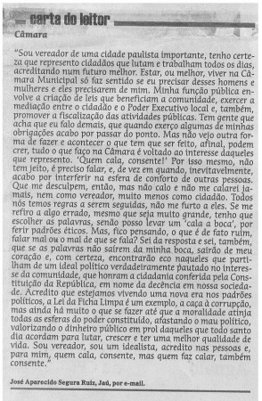 JORNAL O COMÉRCIO DO JAHU DIA 25/04/2012 “QUEM CALA CONSENTE”